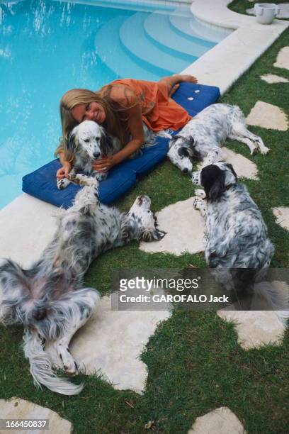 Rendezvous With Brigitte Bardot On Holiday In Saint-Tropez. Brigitte BARDOT au bord de sa piscine à Saint-Tropez, entourée de ses chiens. Juillet...
