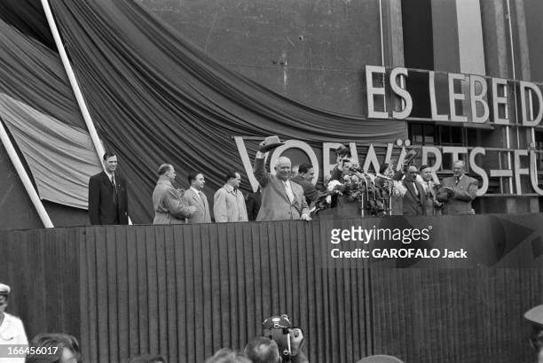 Nikita Khrushchev, Secretary Of The Communist Party Of The Soviet Union And Anastase Mikoyan Minister Of Trade, East Berlin. Pour la visite...