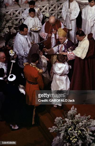 The Baptism Of Caroline Of Monaco. Principauté de Monaco- 3 mars 1957- Le baptême de Caroline DE MONACO. Devant Monseigneur BARTHE, en mitre,...