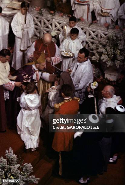 The Baptism Of Caroline Of Monaco. Principauté de Monaco- 3 mars 1957- Le baptême de Caroline DE MONACO. Devant Monseigneur BARTHE, en mitre,...