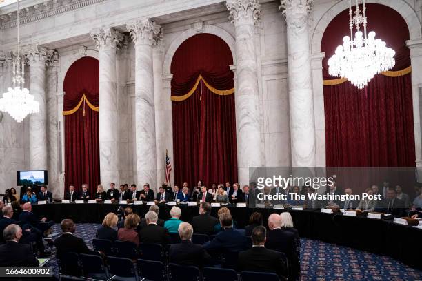 Washington, DC Senate Majority Leader Chuck Schumer hosts a Senate bipartisan Artificial Intelligence Insight Forum with Elon Musk, CEO of X and...