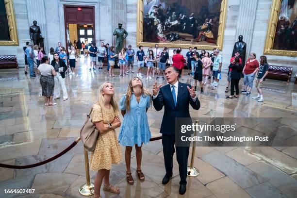 Washington, DC Sen. Mitt Romney, R-Utah, leads a tour for family members on Capitol Hill on Wednesday, July 20, 2022 in Washington, DC.