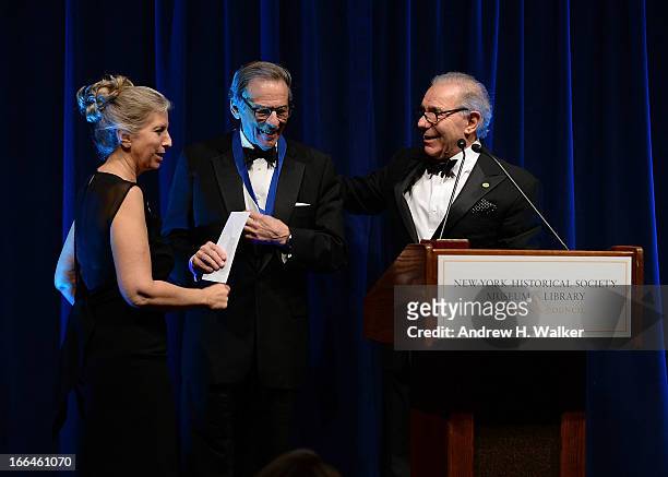President and CEO of the New-York Historical Society Louise Mirrer and Roger Hertog present author Robert Caro the American History Book Prize at the...
