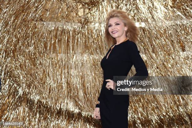 Itatí Cantoral poses for photos during the first day of filming of the movie 'Desastre en Familia' At Barco Utopia on September 6, 2023 in Mexico...