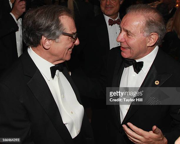 Author Robert Caro and Chairman of the Board of Trustees Roger Hertog speak during the New York Historical Society "Weekend With History" Gala Dinner...
