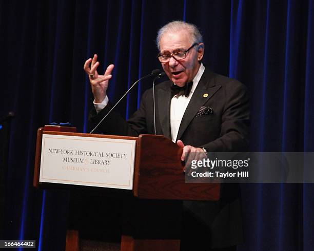Roger Hertog, Chairman of the Board of Trustees, speaks at the New York Historical Society "Weekend With History" Gala Dinner at New York Historical...