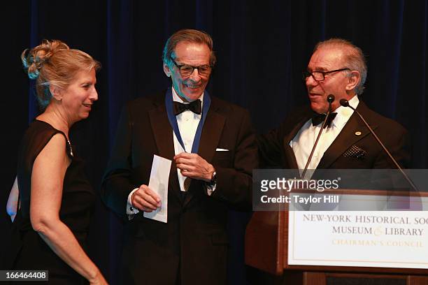 New-York Historical Society Chairman and CEO Louise Mirrer and Chairman of the Board of Trustees Roger Hertog present biographer Robert A. Caro with...