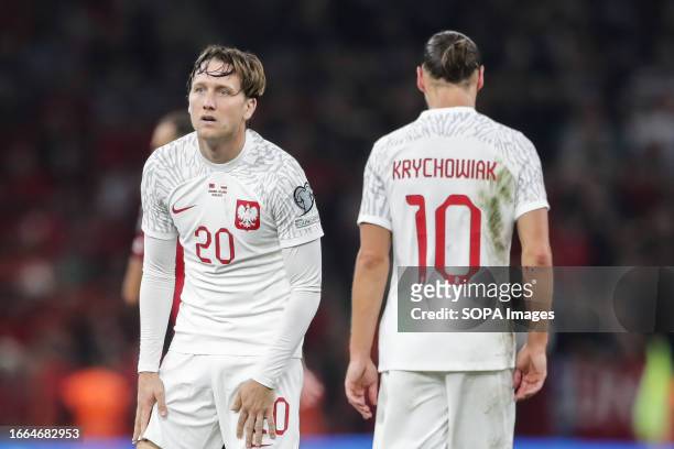 Piotr Zielinski and Grzegorz Krychowiak of Poland seen during the European Championship 2024-Qualifying round Match between Albania and Poland at Air...