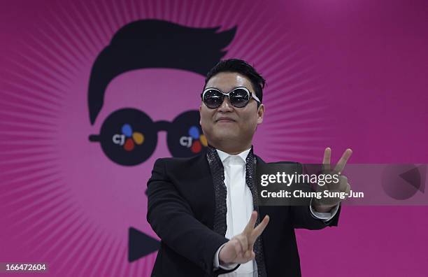 Singer PSY attends a press conference before his concert to introduce his new single 'Gentleman' at Olympic Stadium on April 13, 2013 in Seoul, South...