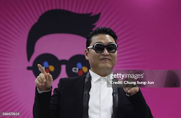 Singer PSY attends a press conference before his concert to introduce his new single 'Gentleman' at Olympic Stadium on April 13, 2013 in Seoul, South...