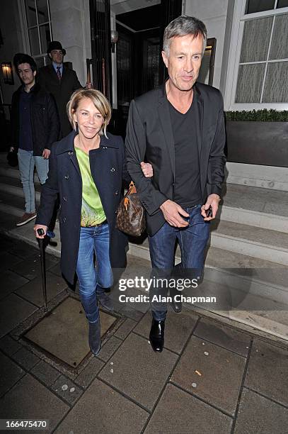 Leslie Ash and Husband Lee Chapman sighting leaving 34 Restaurant in Mayfair on April 12, 2013 in London, England.