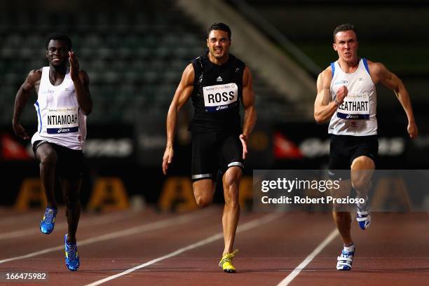 Josh Ross of VIC competes in Men 100m Open Final during day three of the Australian Athletics Championships at Sydney Olympic Park Athletic Centre on...