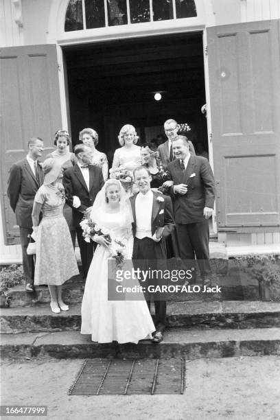 August 1959 Marriage Of Steven Rockefeller And Anne Marie Rasmussen In Norway. 21 et 22 Aout 1959 à Boroya sur l'ile de Soegne en Norvège : mariage...