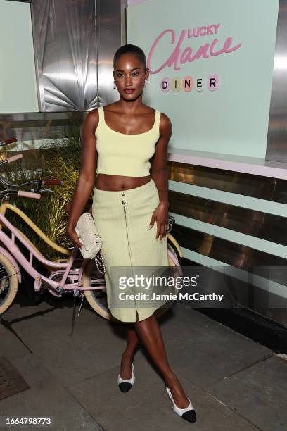 Melodie Monrose, wearing CHANEL, attends the CHANEL party to celebrate the debut of the Lucky Chance Diner on September 06, 2023 in Brooklyn, New...
