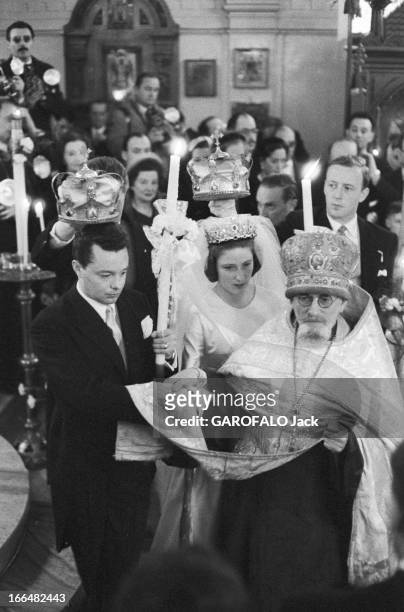 Marriage Of Princess Marie-Louise Of Bulgaria With The Count Karl Of Leiningen. Le 21 février 1957 à Cannes, en France, le prince Karl DE LEININGEN...