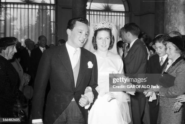 Marriage Of Princess Marie-Louise Of Bulgaria With The Count Karl Of Leiningen. Le 21 février 1957 à Cannes, en France, lors du mariage, le prince...