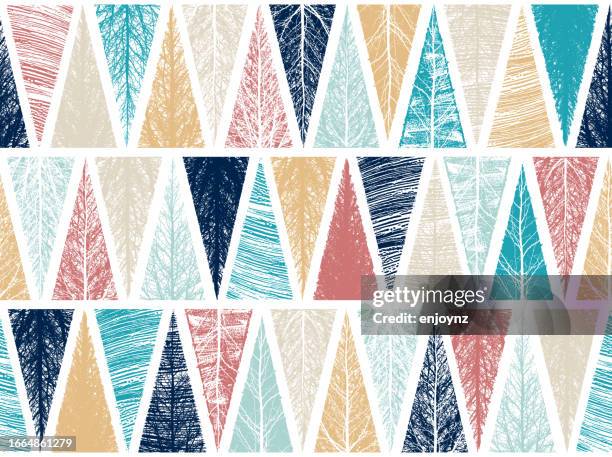 seamless grunge colorful christmas trees winter background - christmas bunting stock illustrations