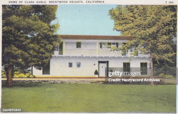 Vintage souvenir postcard published ca 1928 from the Movie Star Homes series, depicting mansions and grand beach estates of Hollywood celebrities in...