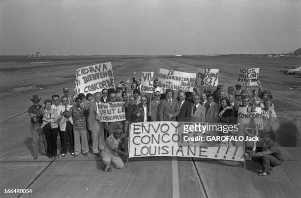 Meeting ' Pro Concorde' In Louisiana. Le 11 mars 1977, en Louisiane française, sur un aéroport, un groupement de population francophone, demandant...
