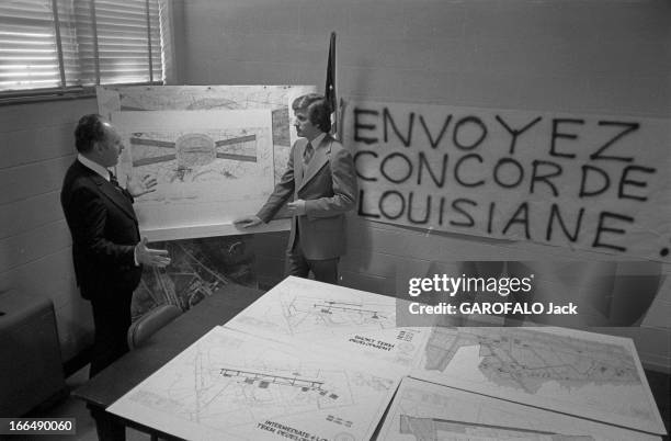 Meeting ' Pro Concorde' In Louisiana. Le 11 mars 1977, en Louisiane française, sur un aéroport, un groupement de population francophone, demandant...