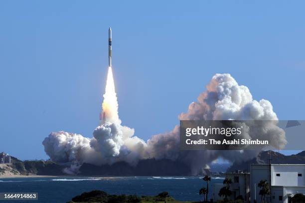 Launch Vehicle No. 47 lifts off at the Japan Aerospace Exploration Agency Tanegashima Space Center on September 7, 2023 in Minamitane, Kagoshima,...