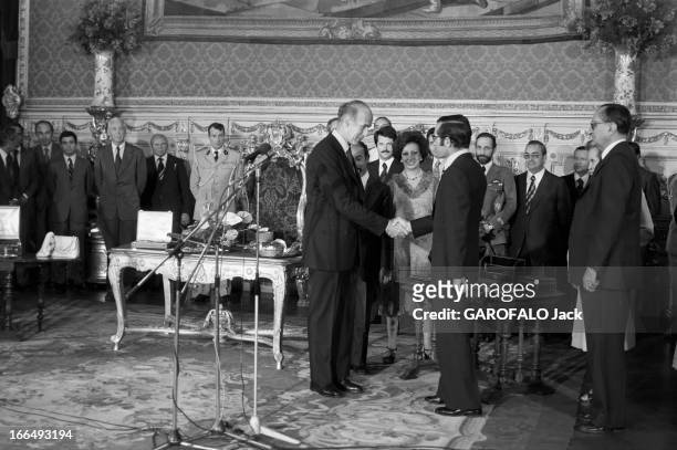 Valery Giscard D'Estaing And His Wife To Visit Portugal. Le 22 juillet 1978, au Portugal, dans le cadre d'un voyage officiel, pendant un cérémonie,...