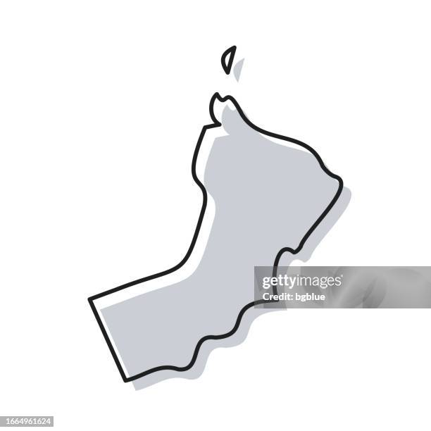 oman map hand drawn on white background - trendy design - oman map stock illustrations