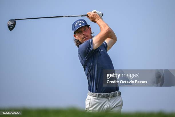 Kristoffer Broberg of Sweden plays his tee shot on the 18th hole during Day One of the Open de Portugal at Royal Obidos at Royal Obidos Spa & Golf...