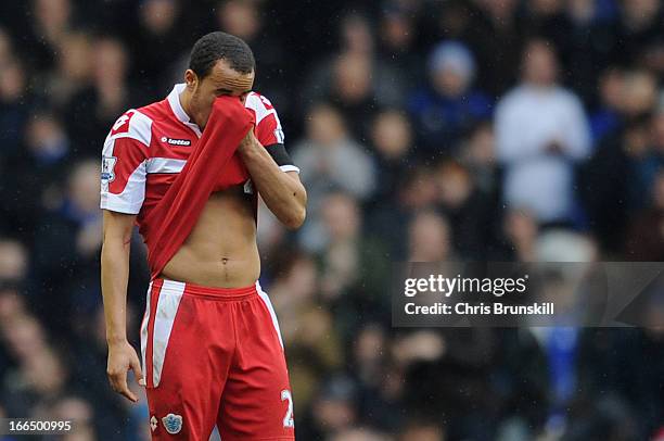 Andros Townsend of Queens Park Rangers looks dejected during the Barclays Premier League match between Everton and Queens Park Rangers at Goodison...