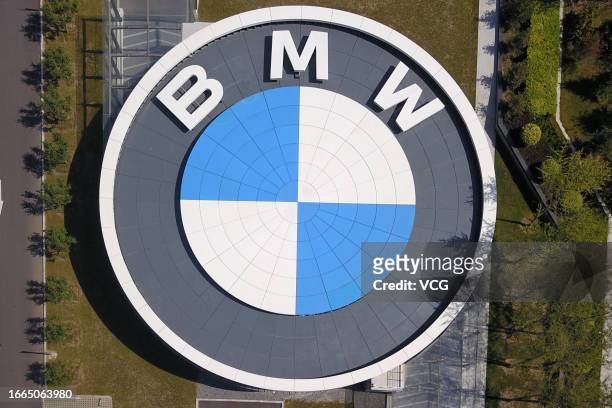 Aerial view of a large BMW logo at the Lydia factory of BMW Brilliance Automotive Ltd on September 6, 2023 in Shenyang, Liaoning Province of China.