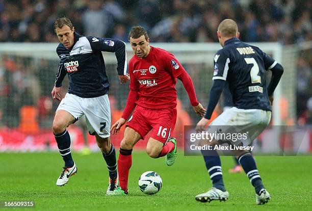 Rob Hulse of Millwall in action against James McArthur of Wigan Athletic during the FA Cup with Budweiser Semi Final match between Millwall and Wigan...