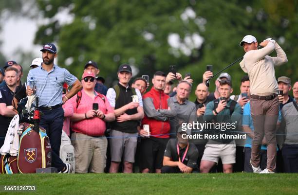 Rory McIlroy of Northern Ireland tees off on the 13th hole during Day One of the Horizon Irish Open at The K Club on September 07, 2023 in Straffan,...