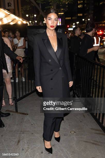 Model Lily Aldridge is seen arriving to Victoria's Secret's celebration of The Tour '23 at The Manhattan Center on September 06, 2023 in New York...