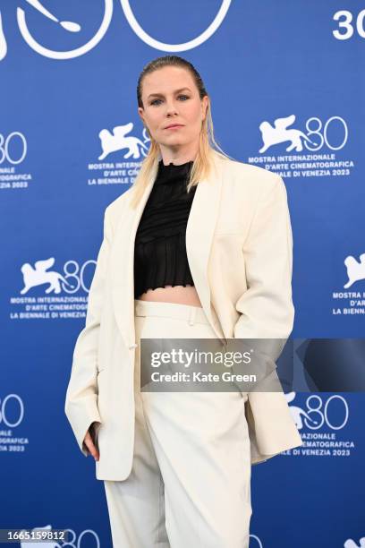 Director Mika Gustafson attends a photocall for the movie "Paradiset Brinner" at the 80th Venice International Film Festival on September 07, 2023 in...