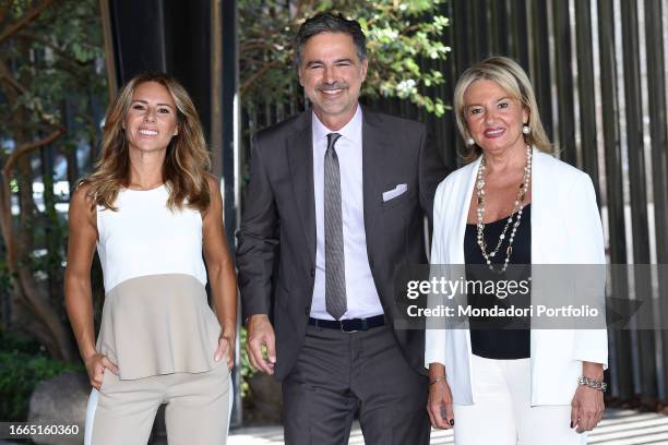 Italian conductors Ingrid Muccitelli, Beppe Convertini and Monica Setta participates in the photocall of the autumn DAy time of Rai. Rome September...