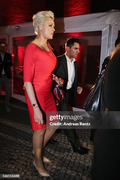 Brigitte Nielsen and her husband Mattia Dessi leave the Jaguar F-Type short film 'The Key' Premiere at e-Werk on April 13, 2013 in Berlin, Germany.