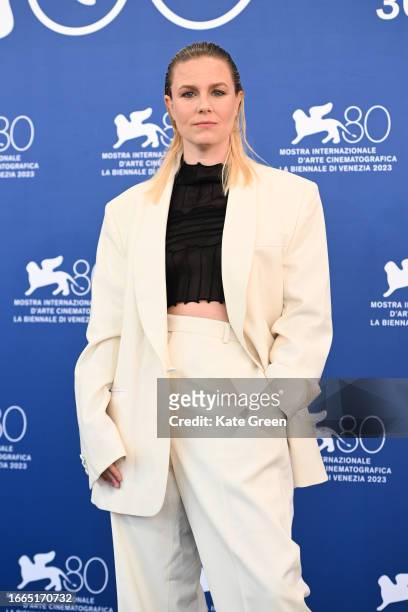 Director Mika Gustafson attends a photocall for the movie "Paradiset Brinner" at the 80th Venice International Film Festival on September 07, 2023 in...