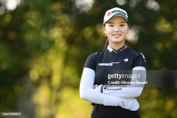 Yuting Seki of China smiles during the first round of the JLPGA Championship Konica Minolta Cup at Passage Kinkai Island Golf Club on September 7,...