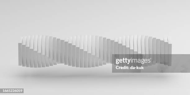 abstract 3d background. floating spiral shape render against light grey background with shallow depth of field and copy space - geometry box stock pictures, royalty-free photos & images