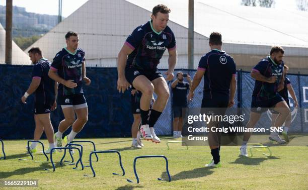 Hamish Watson during Scotland community activity at Stade Nicois Rugby Club, on September 14 in Nice, France.