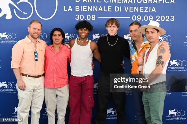 Michael Gottwald, Tony Abuerto, Makai Garza, Micah Bunch, Director Bill Ross, and Director Turner Ross attend a photocall for the movie "Gasoline...