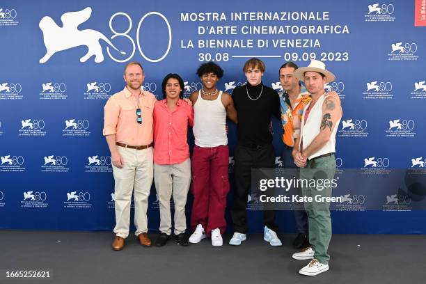 Michael Gottwald, Tony Abuerto, Makai Garza, Micah Bunch, Director Bill Ross, and Director Turner Ross attend a photocall for the movie "Gasoline...