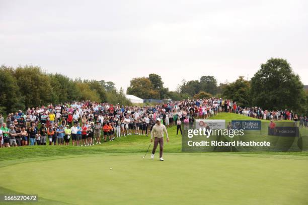 Rory McIlroy of Northern Ireland putts on the 17th green during Day One of the Horizon Irish Open at The K Club on September 07, 2023 in Straffan,...