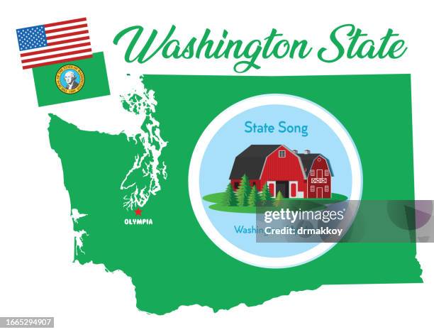 washington symbols, state song - bellevue washington stock illustrations