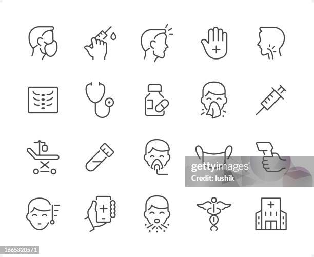 stockillustraties, clipart, cartoons en iconen met viral infection icon set. editable stroke weight. pixel perfect icons. - niezen