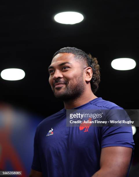 Peato Mauvaka of France ahead of their Rugby World Cup France 2023 match against New Zealand at Stade de France on September 07, 2023 in Paris,...