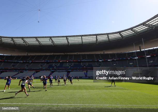 The France team during a Captains run ahead of their Rugby World Cup France 2023 match against New Zealand at Stade de France on September 07, 2023...