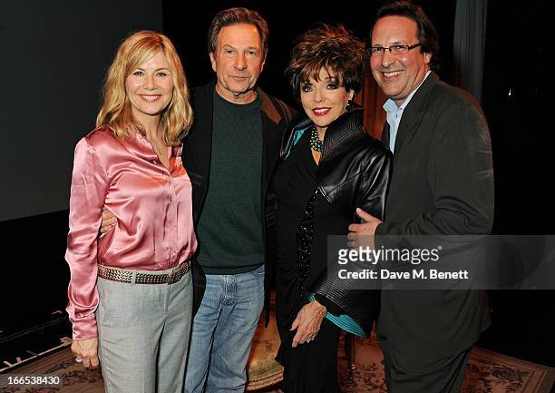 Glynis Barber, Michael Brandon, Joan Collins and Percy Gibson pose backstage following the opening night performance of her one woman show 'Joan...