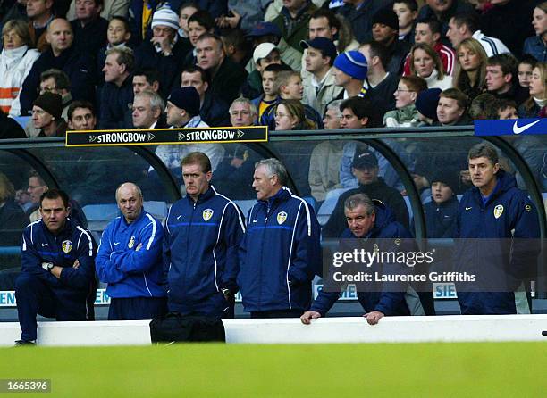 Terry Venables manager of Leeds United watches match from the dug-out during the FA Barclaycard Premiership game between Leeds United and Bolton...