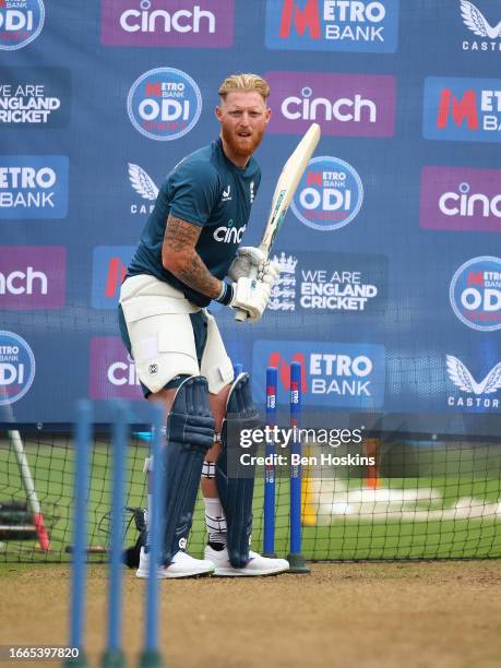 Ben Stokes of England in action during an England Net Session at Sophia Gardens on September 07, 2023 in Cardiff, Wales.